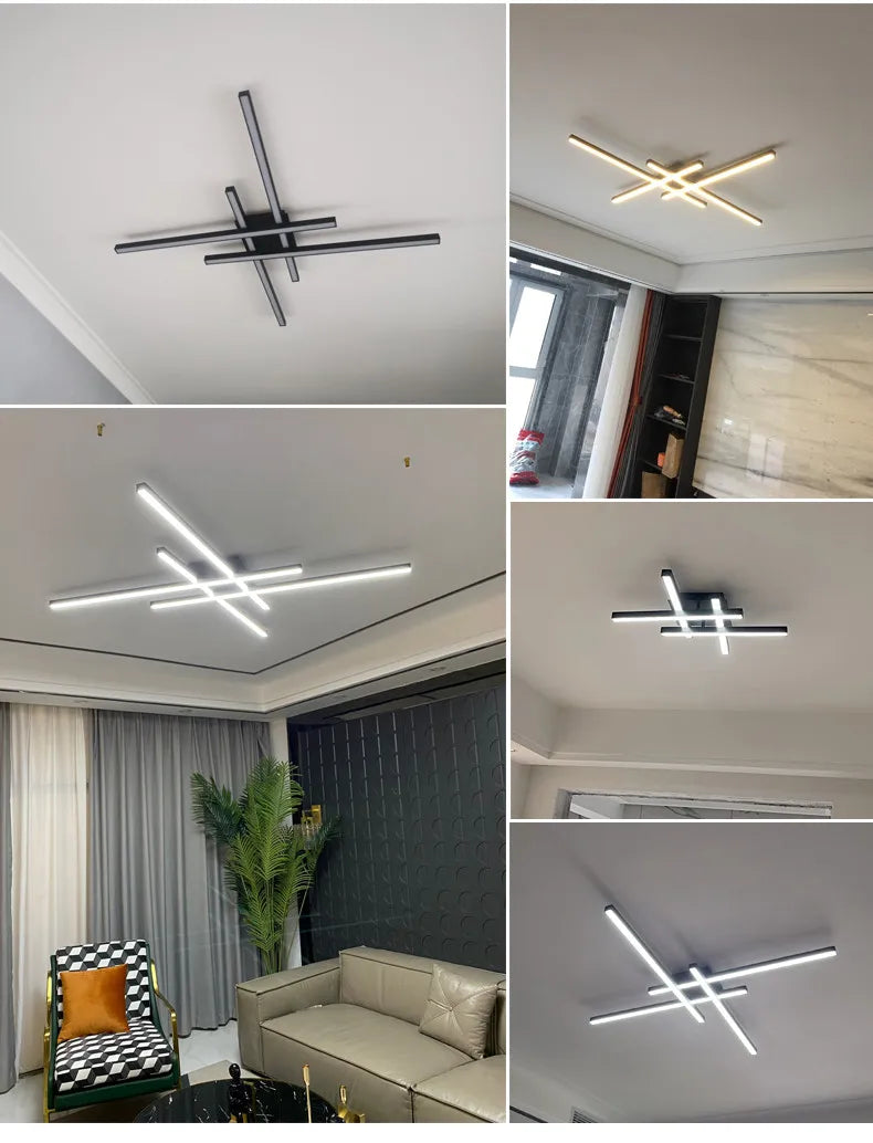 square led ceiling lamp, strip lights, black, white