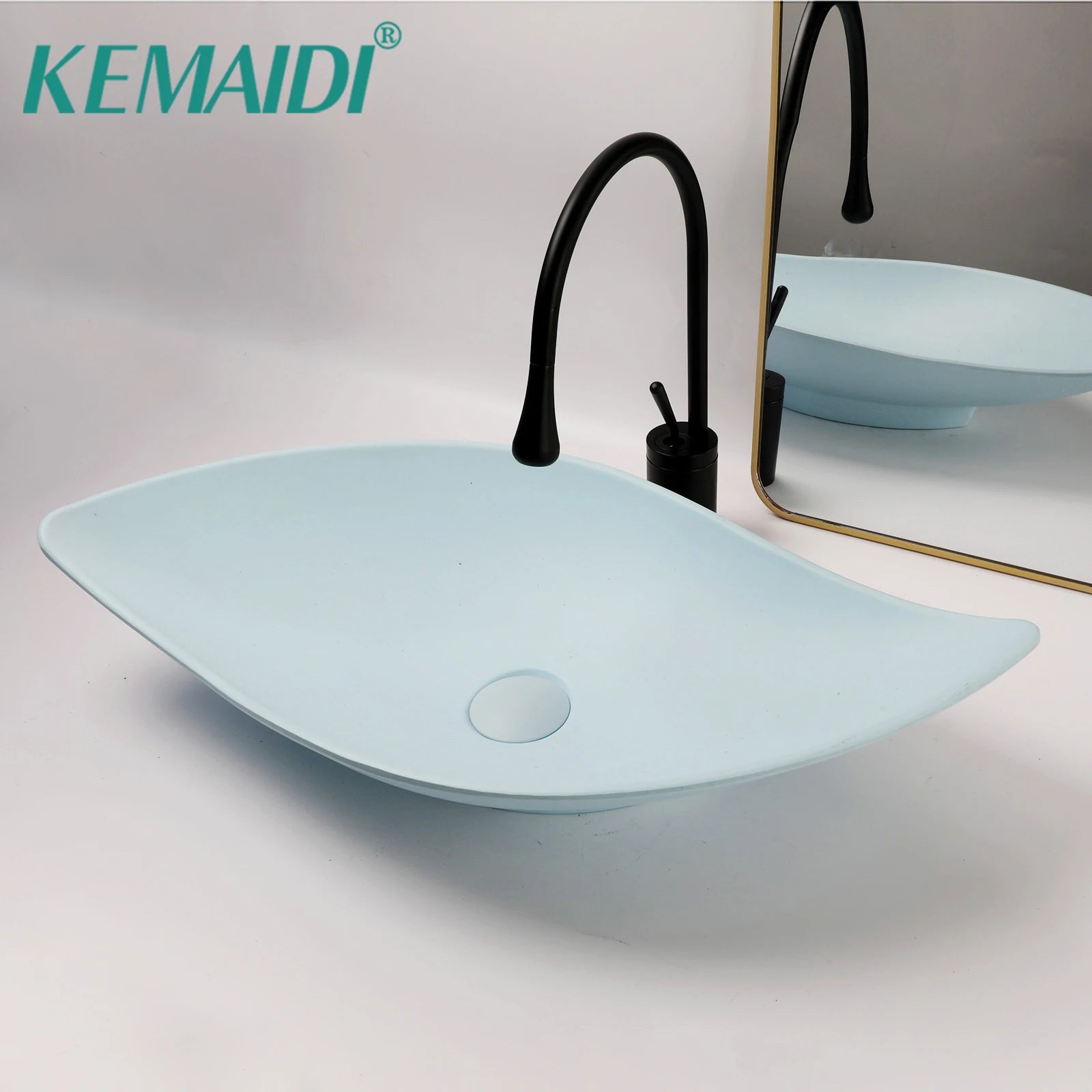 Blue Vessel Sink Deck Mounted, One Handle Faucet, Drain Set