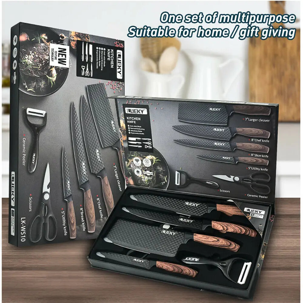 6pcs High Carbon Stainless Steel Knives, Wood Handle