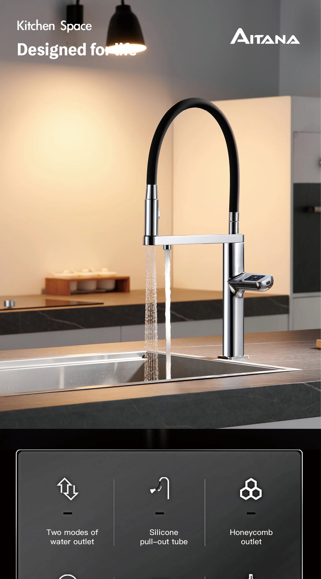sensing kitchen faucet, LED display touch switch, 2 function spray