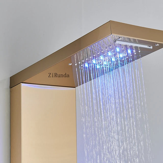 LED, massage, matte black, Stainless column, waterfall faucet