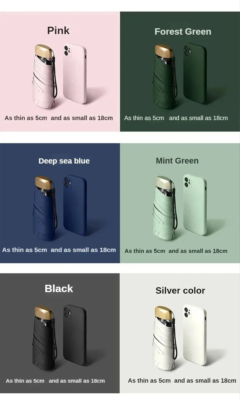 Mini 55% Off Sun Umbrella Small Pocket Rain Umbrella Vinyl Folding UV Ultraviolet Protection Sun Shade Pocket Parasol Capsule