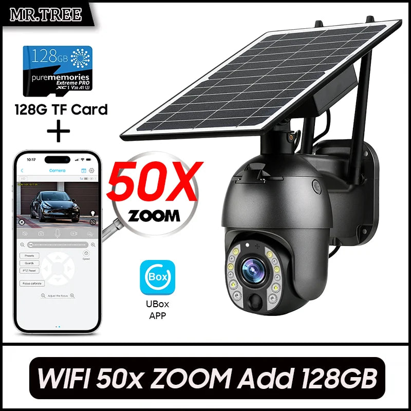 Solar Outdoor Surveillance Camera, 50X Zoom, Humanoid Tracking