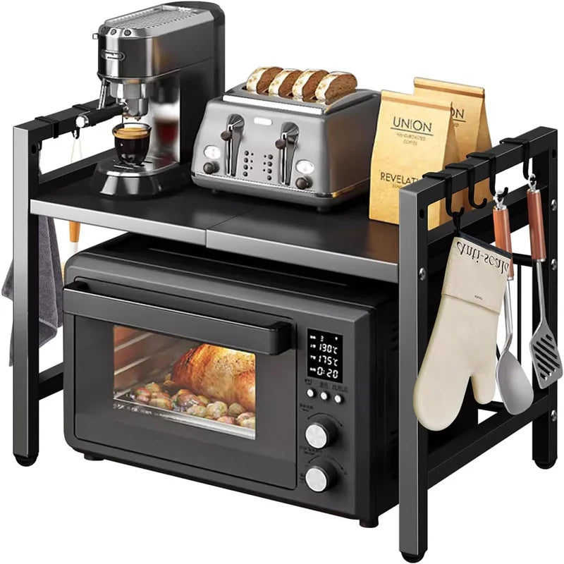 Adjustable Microwave Rack, Hooks & Storage Organizer