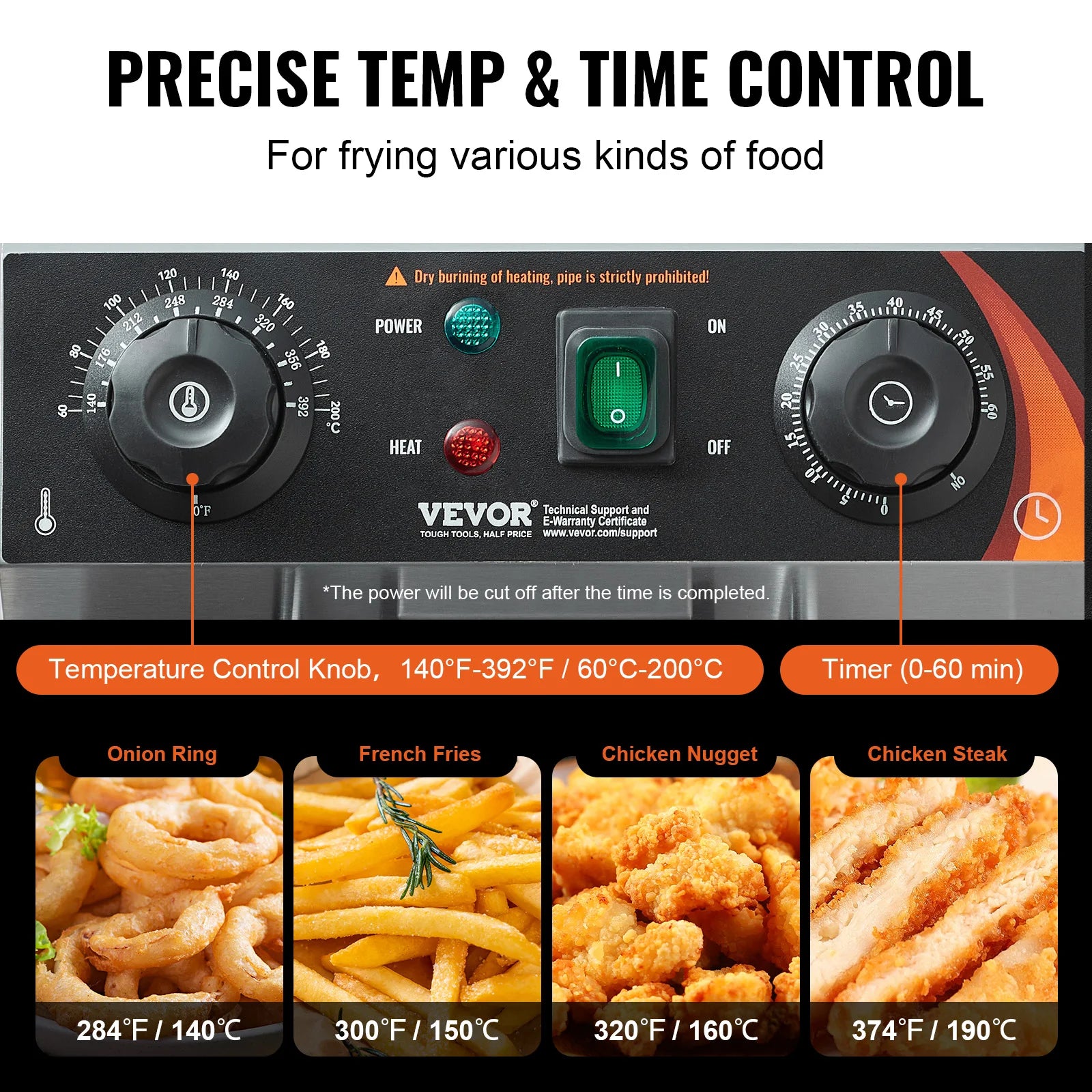 Countertop Fryer, Stainless Steel Basket, Time & Temp Control