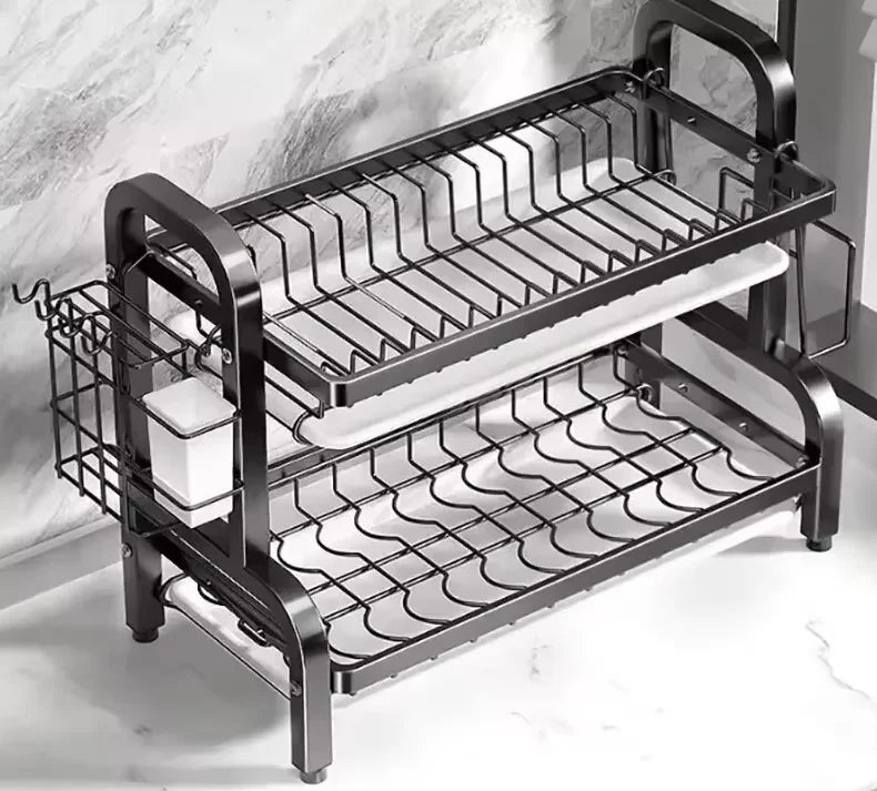 Stainless Steel Dish Rack 2-Tier, Drainboard & Utensil Holder
