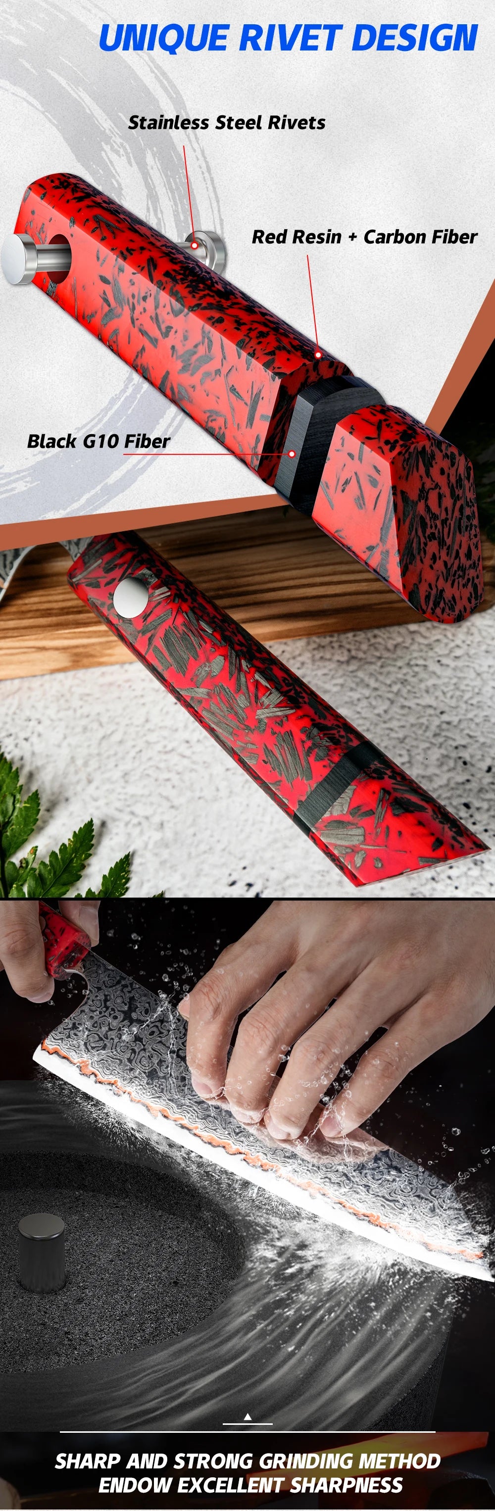 8 Inch Knife 55 Layers Copper Damascus Steel