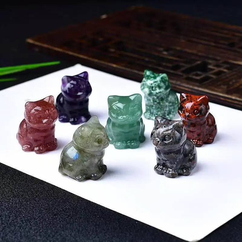 1.2" Mini Hand Carved Animal Kitty Figurine