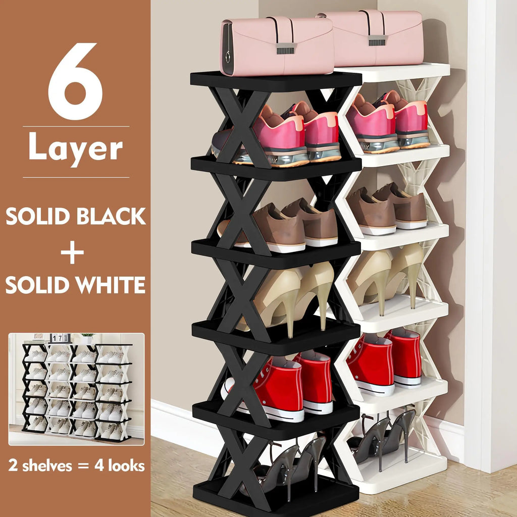 Shoe Rack Storage Organizer, Black, White