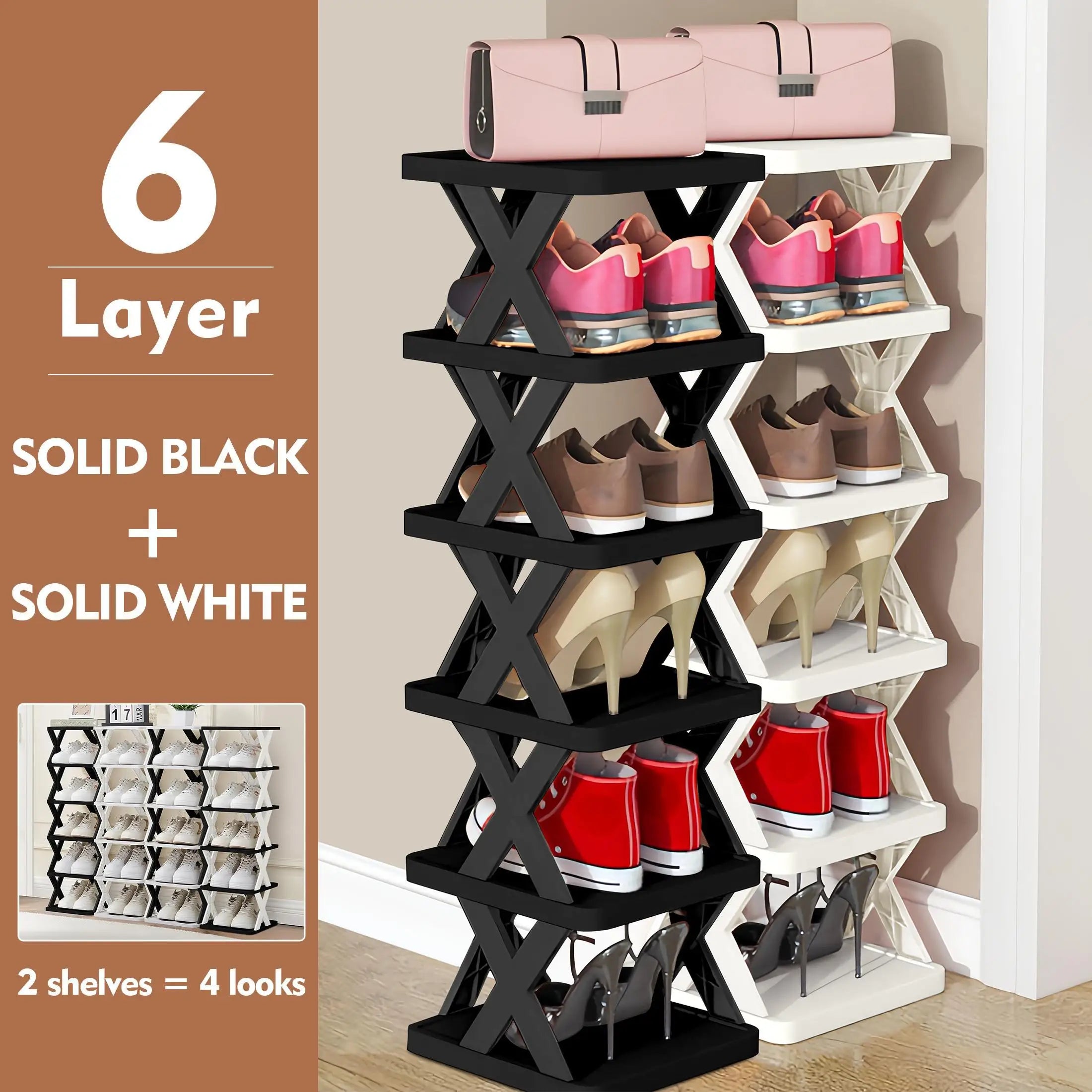 Shoe Rack Storage Organizer, Black, White