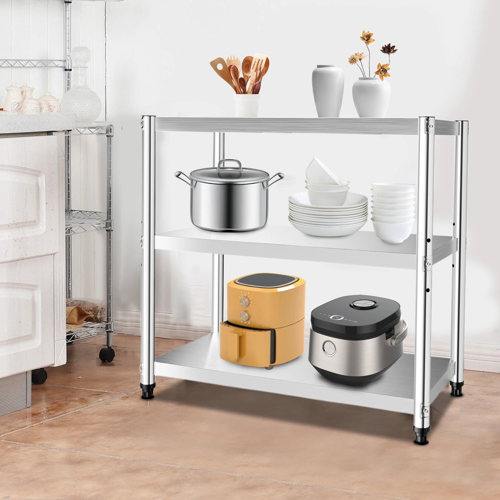 3-Tier 201 Stainless Steel Adjustable Storage Rack