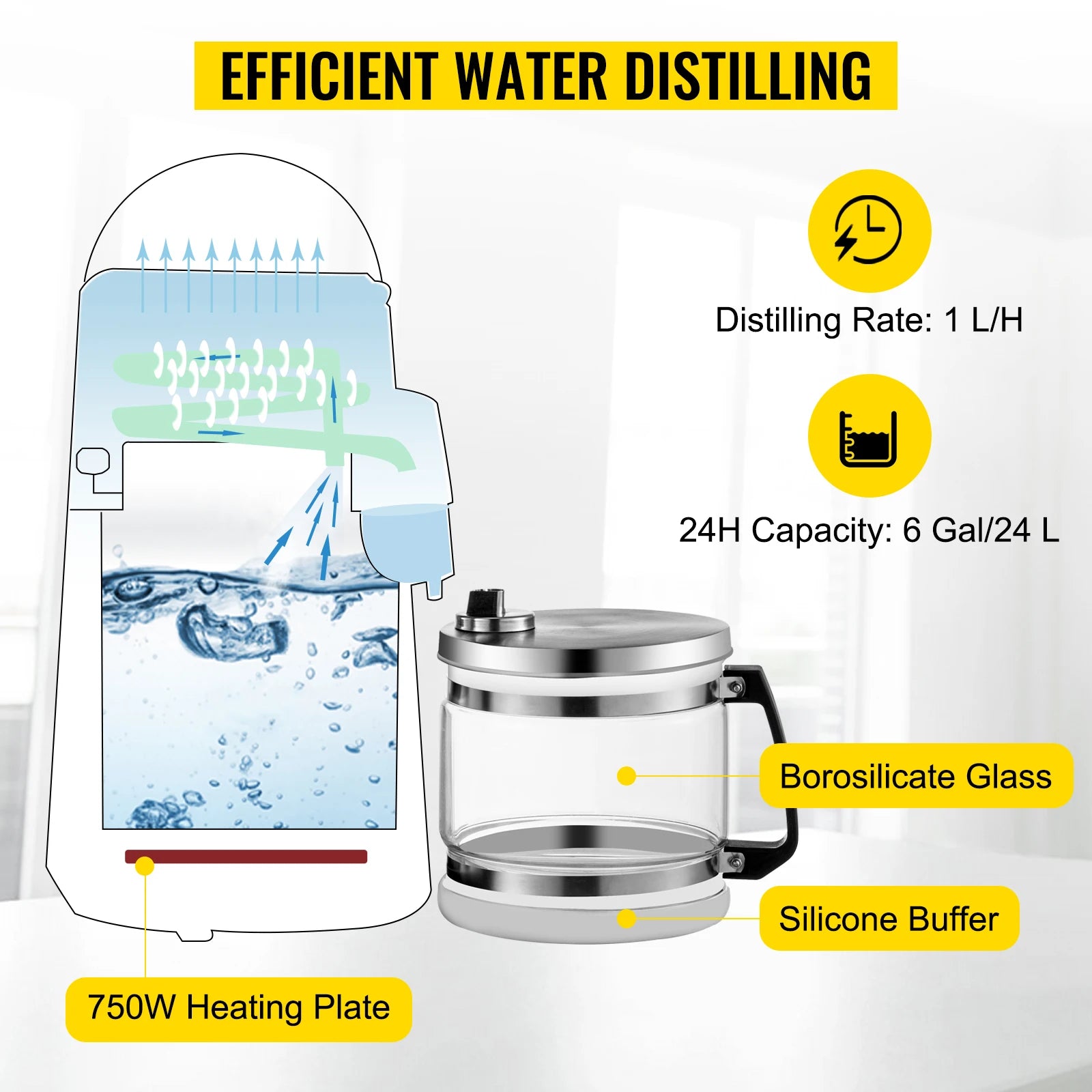 750W Adjustable Temperature Water Distiller 4L