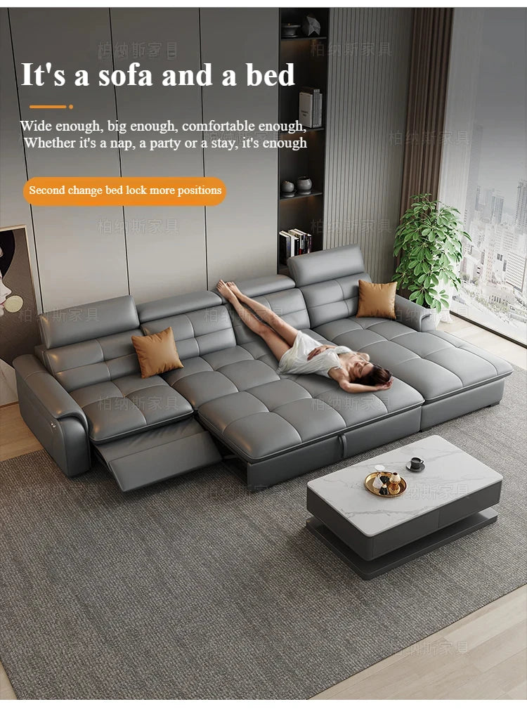 Genuine Leather Corner Sofa, Electric Reclining, Storage