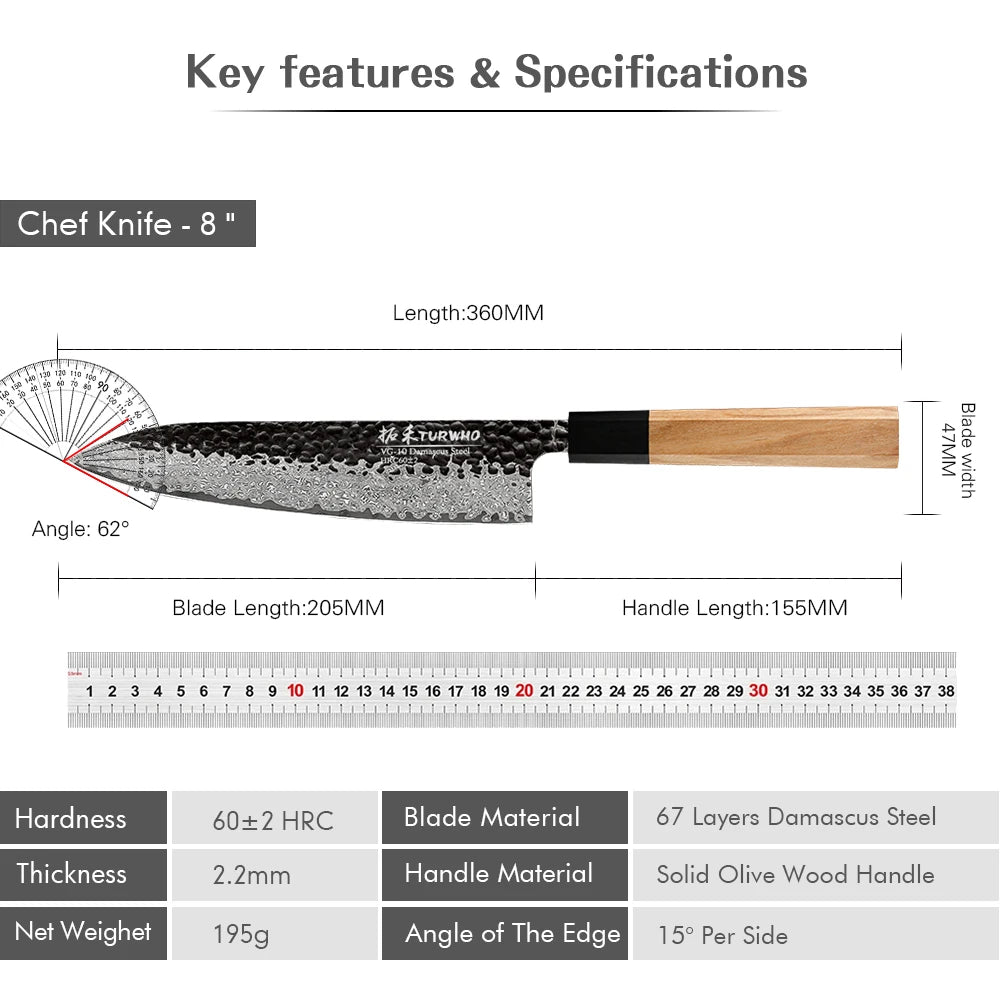 Japanese Chef's Knives 67 Layer Damascus Steel