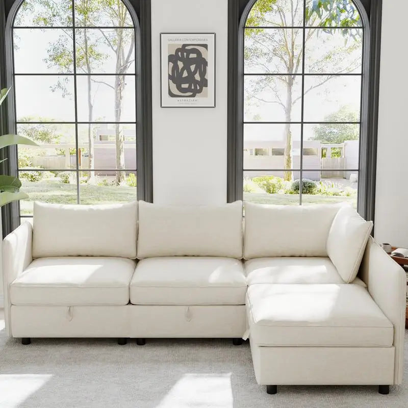 Sectional Sofa with Storage, Flexible Fabric Sleeper