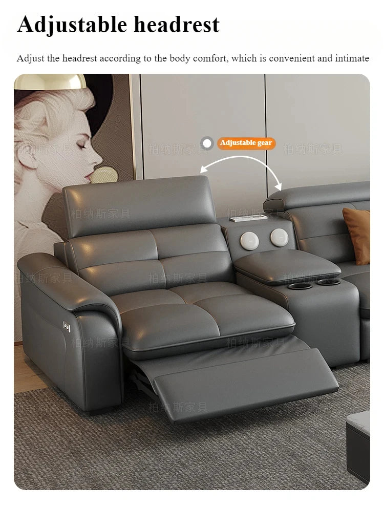 Genuine Leather Corner Sofa, Electric Reclining, Storage