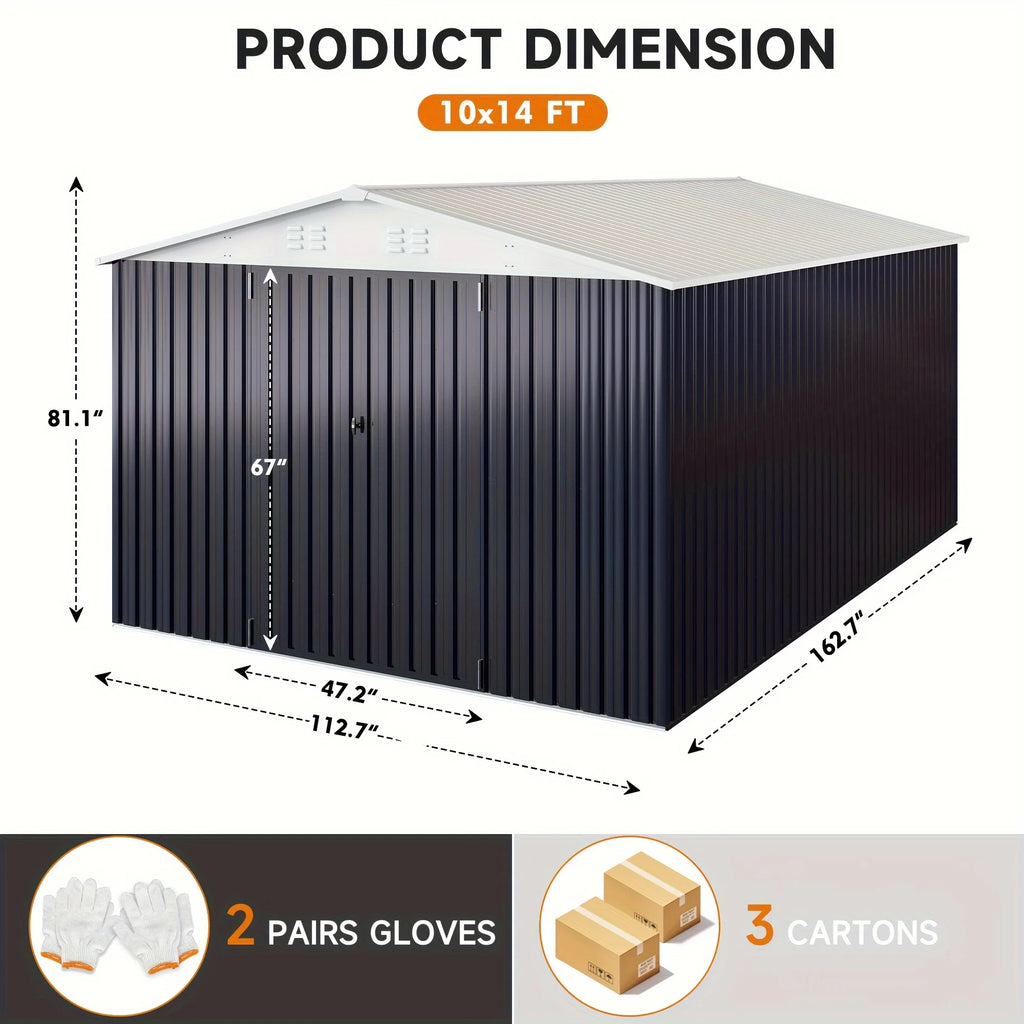 10x10~12x18FT Outdoor Metal Storage Shed w/ Lockable Door