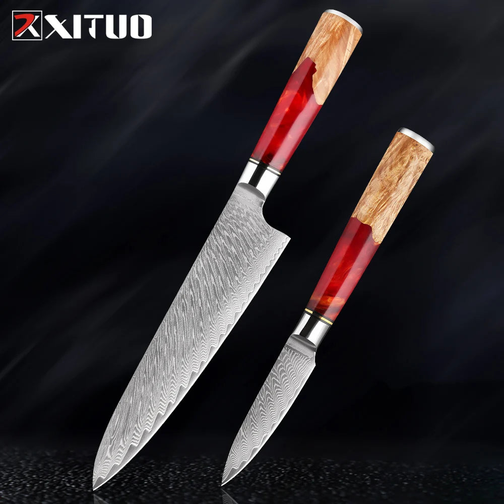1-9Piece Damascus Steel Kitchen Knives Set