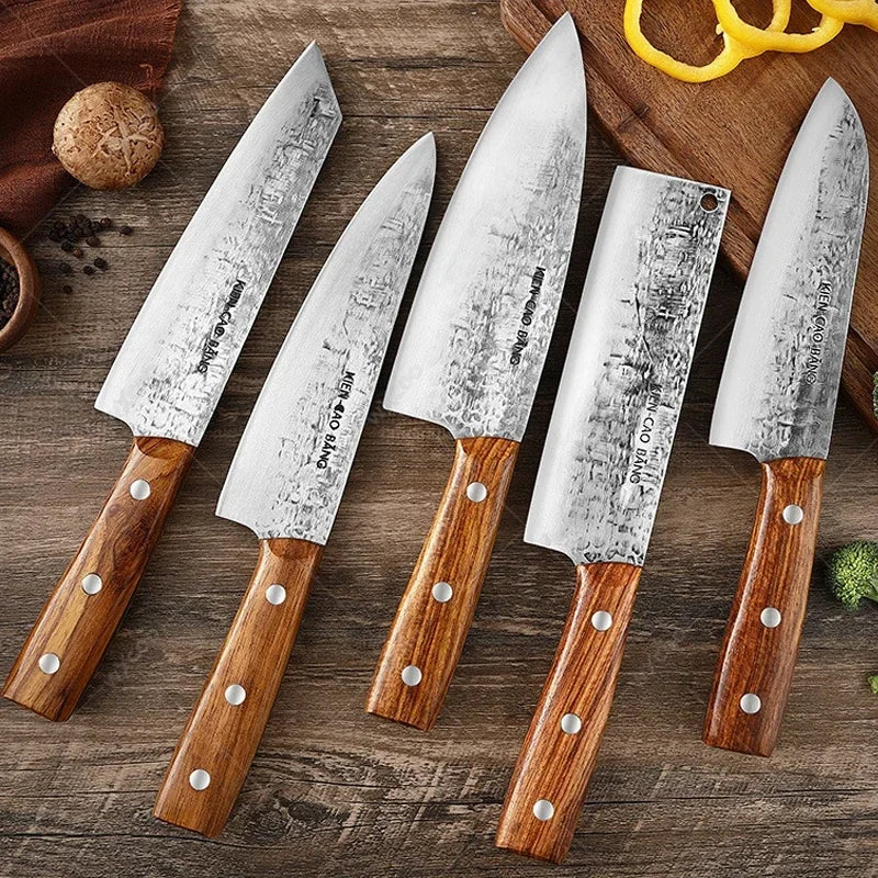 1-5pcs Japanese Kitchen Knives Set Stainless Steel Forged