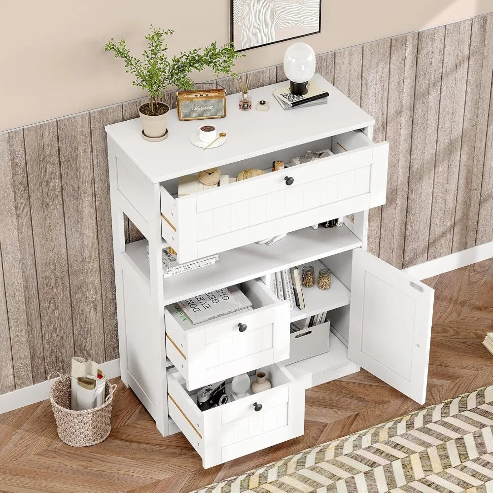 bathroom storage cabinet with 1 door and 3 drawers