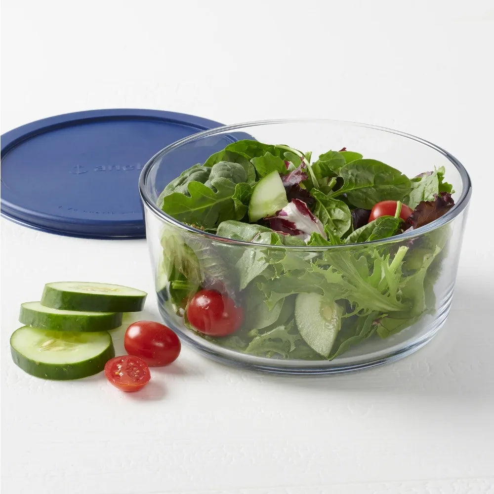 Glass Food Storage Container, Lid, 7 Cup Round