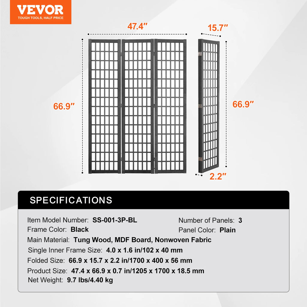 3 Panel Wood Folding Privacy Screen
