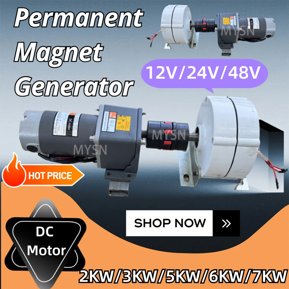 2KW-7KW, 12V-48V Generator With DC Motor