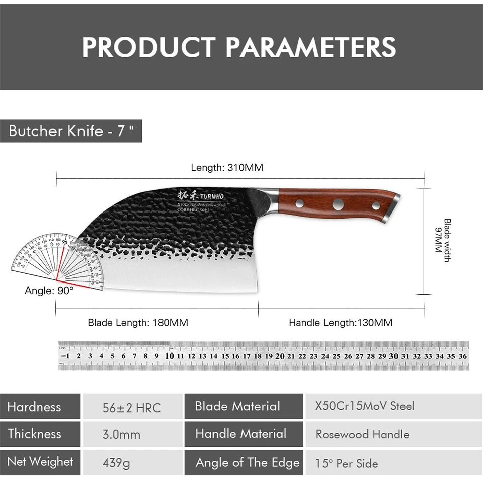TURWHO 7" Japanese Hand Forged Butcher Knife