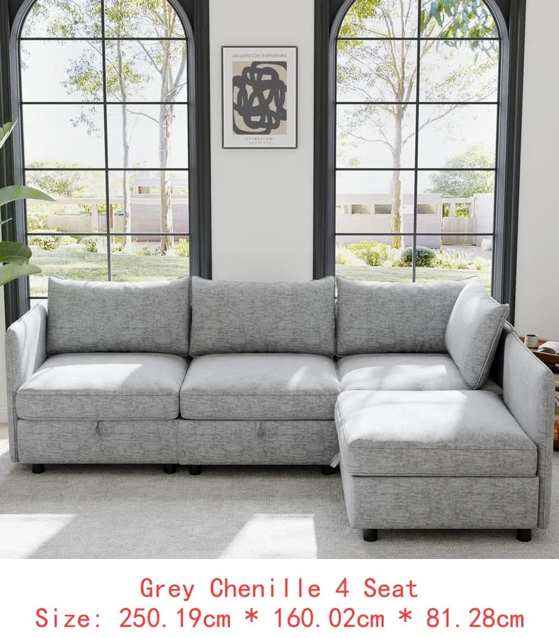 Sectional Sofa with Storage, Flexible Fabric Sleeper