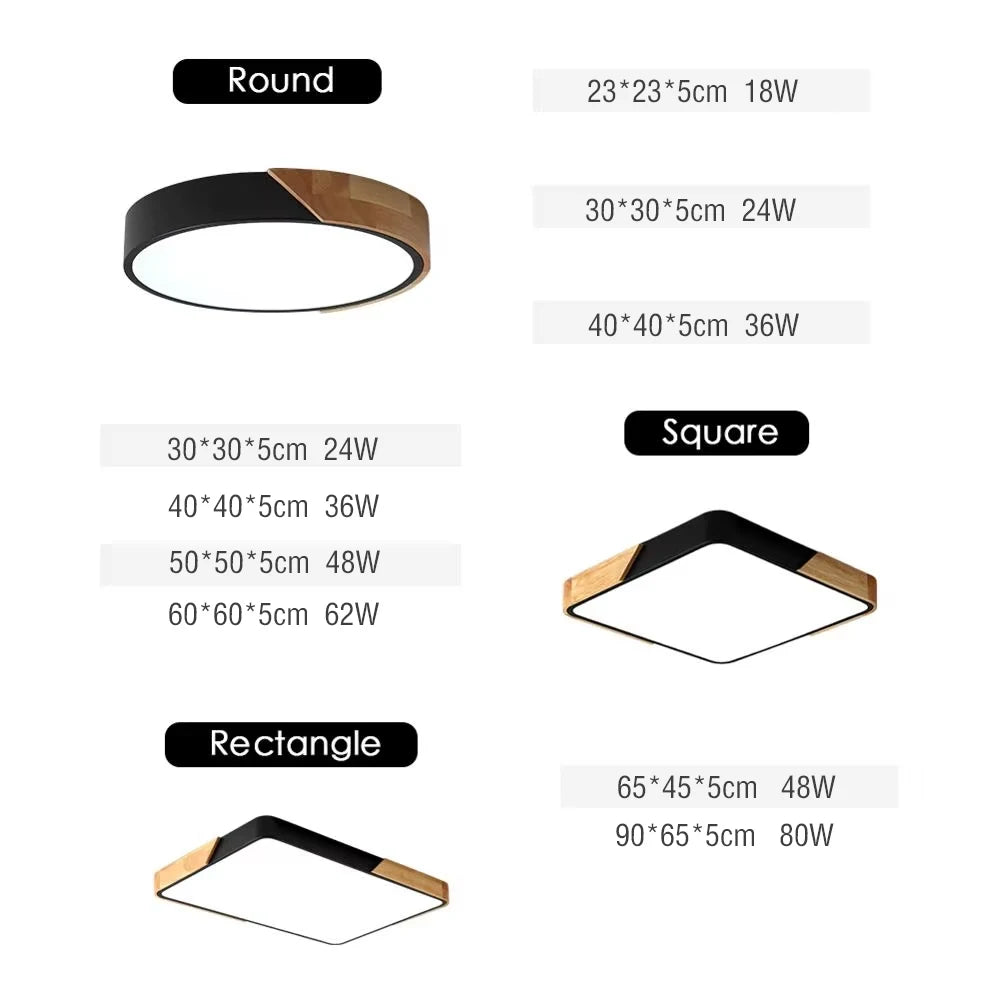 Wooden, Round, Square LED Ceiling Light, Dimmable