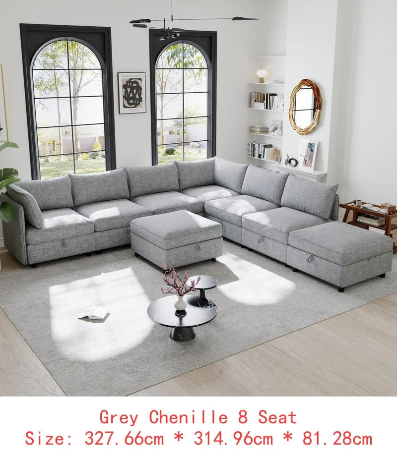 Sectional Sofa with Storage, Flexible Fabric Sleeper