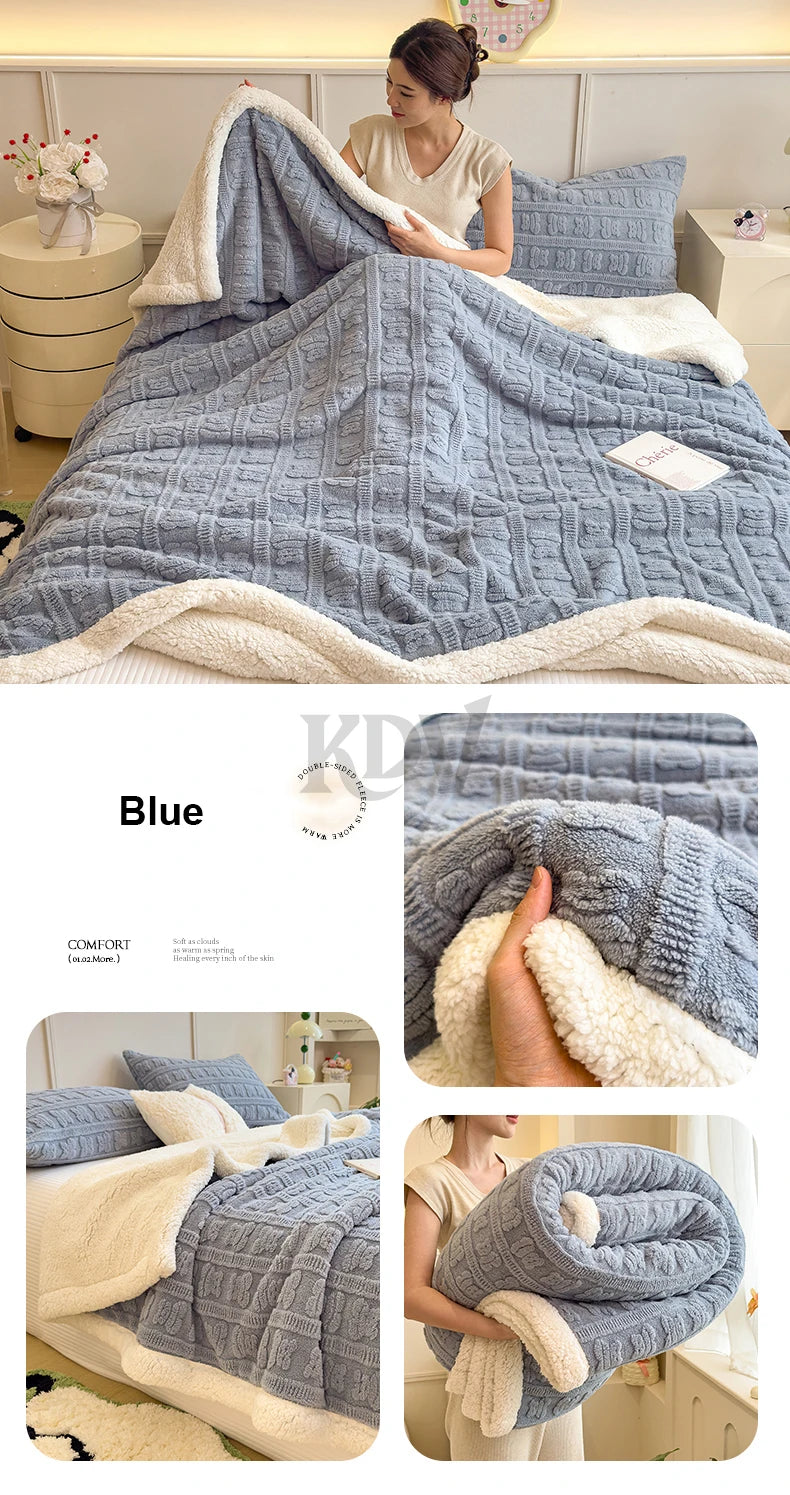 Imitation Lambs Wool Jacquard Blankets, 6 Colors