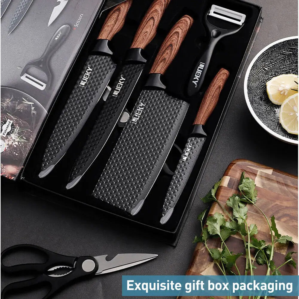 6pcs High Carbon Stainless Steel Knives, Wood Handle