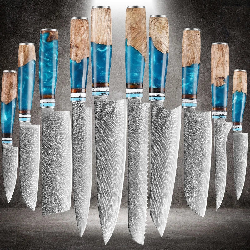 1-10pcs Japanese Damascus Kitchen Knives Set