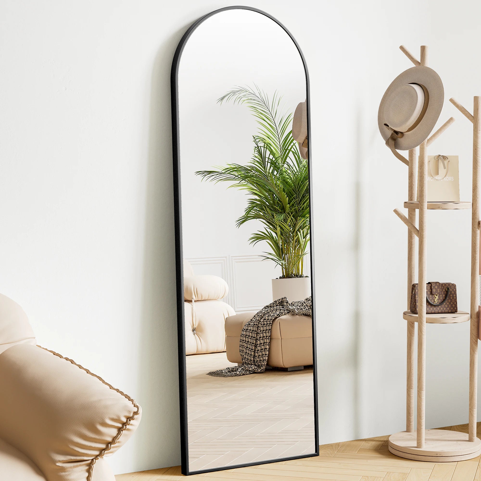 JHK 64"x21" Full Body Wall Mirror Standing Hanging or Leaning Wall-Mounted Mirrors with Stand Aluminum Alloy Frame Living Room