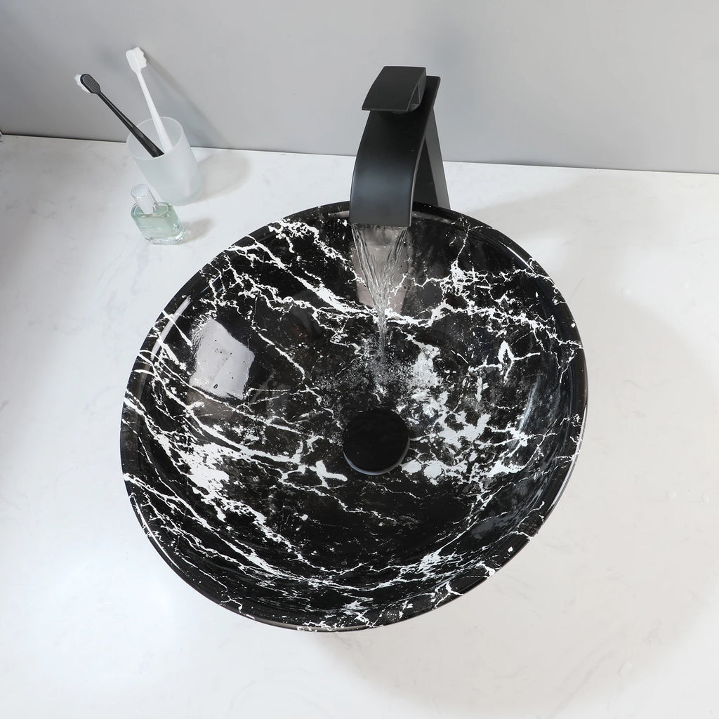 17'' Round Vessel Vanity Sink, Faucet, Drain Set
