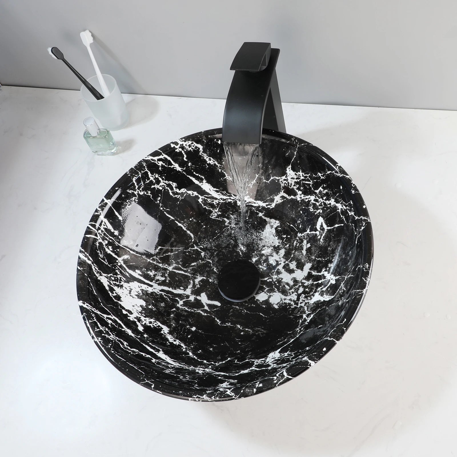 17'' Round Vessel Vanity Sink, Faucet, Drain Set