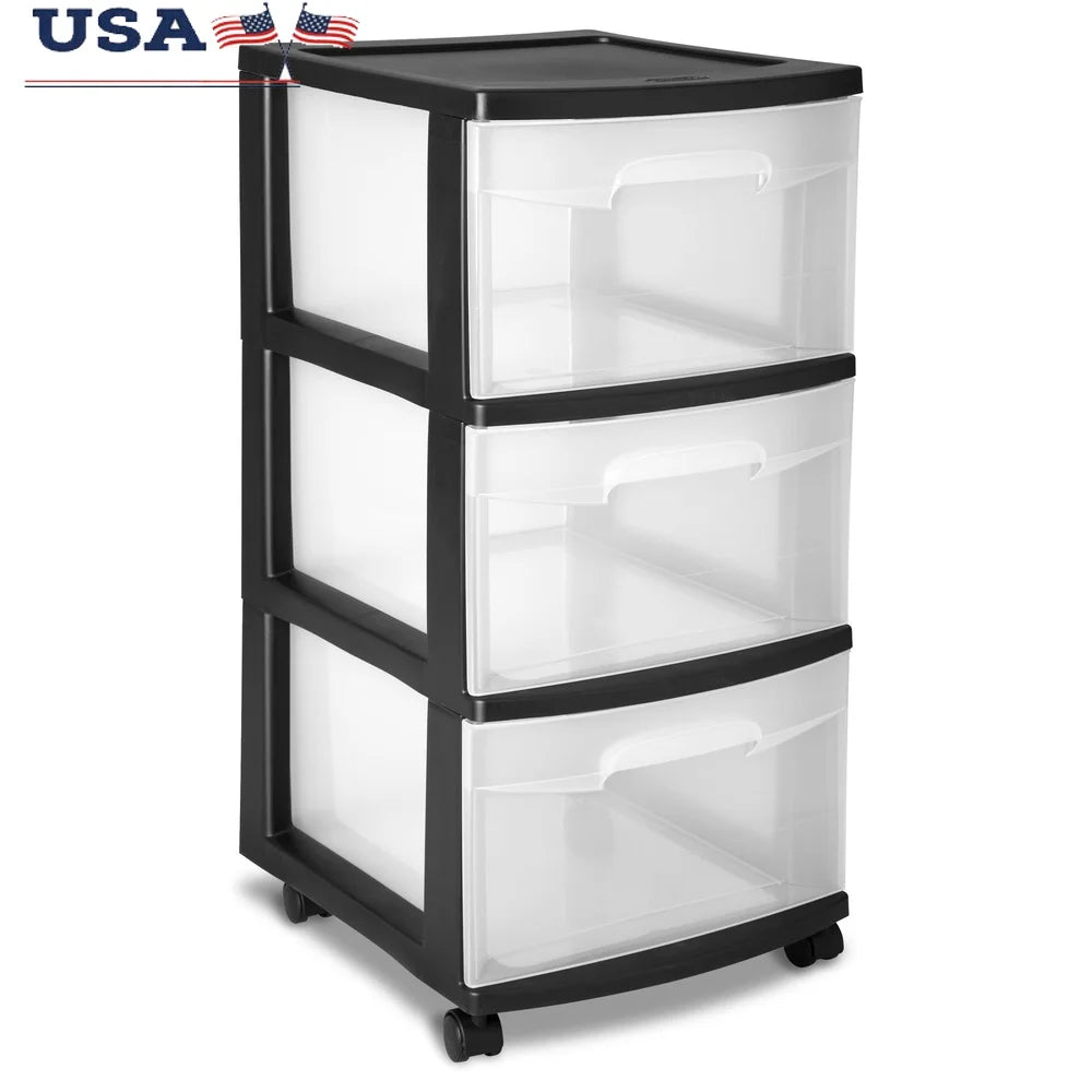 3 Drawer Plastic Storage Cart, Rolling, Portable