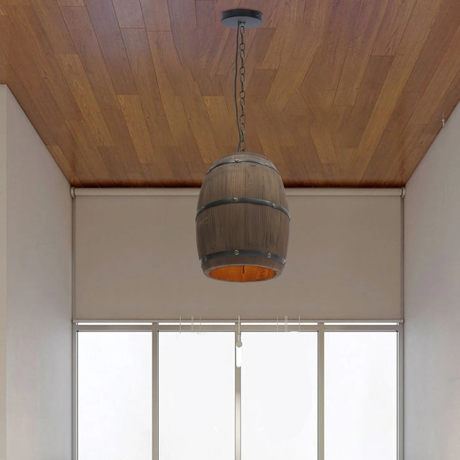 Wood Wine Barrel Pendant Light, Industrial Ceiling Lamp