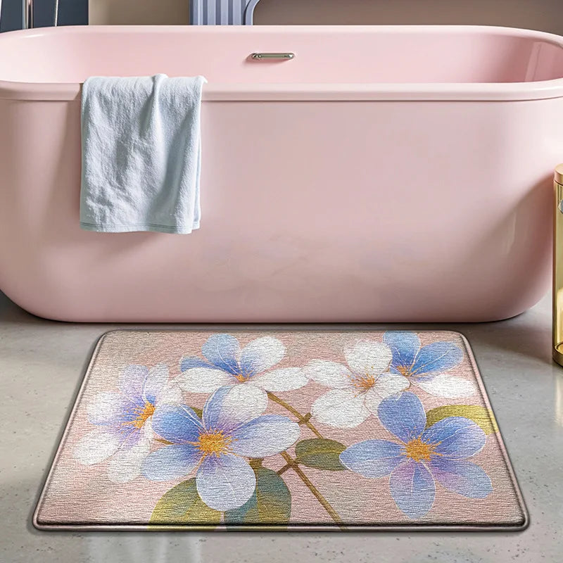 Floral Bath Mat Non-Slip Absorbent Quick Dry