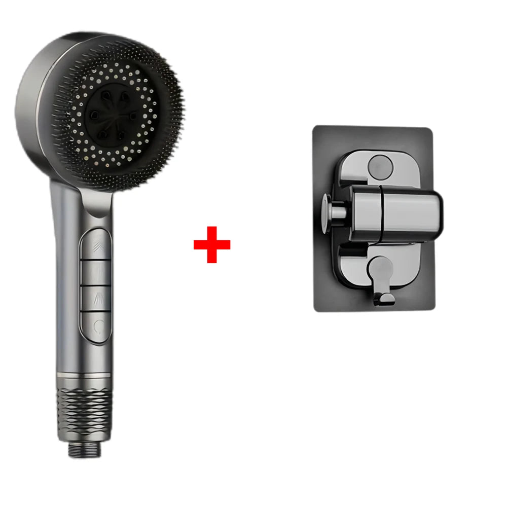 4 Modes Shower Head, Silicone Brush, High Pressure, Filter
