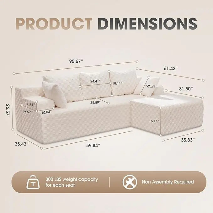 L-Shaped 3-Seat Sectional Sofa, Storage Modules
