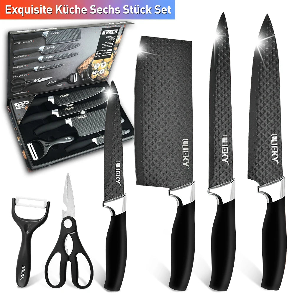 6pcs High Carbon Stainless Steel Knives, Wood Handle