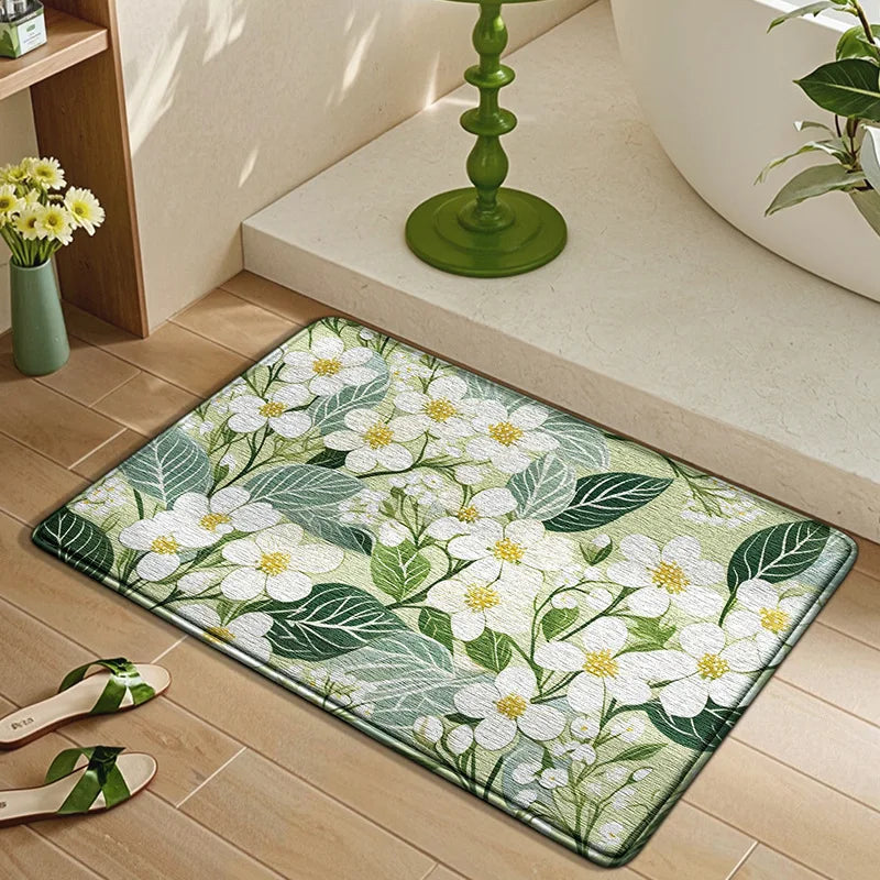 Floral Bath Mat Non-Slip Absorbent Quick Dry