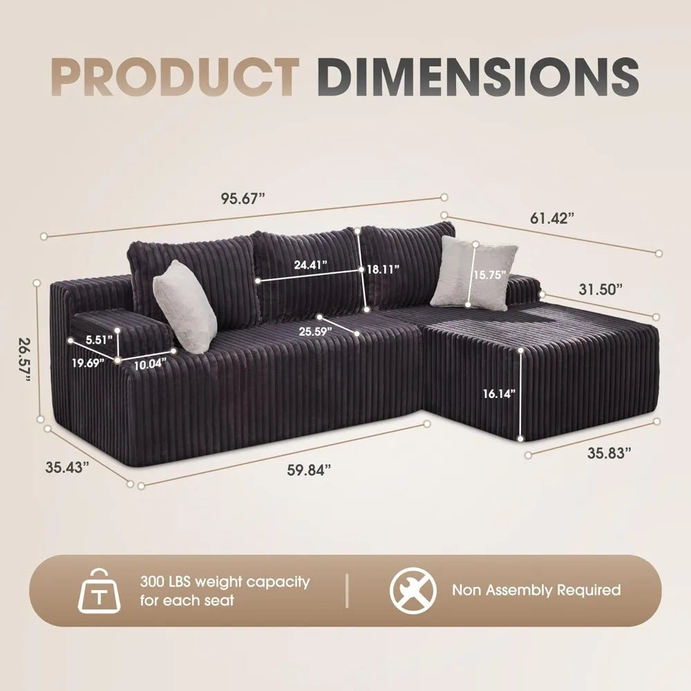 L-Shaped 3-Seat Sectional Sofa, Storage Modules