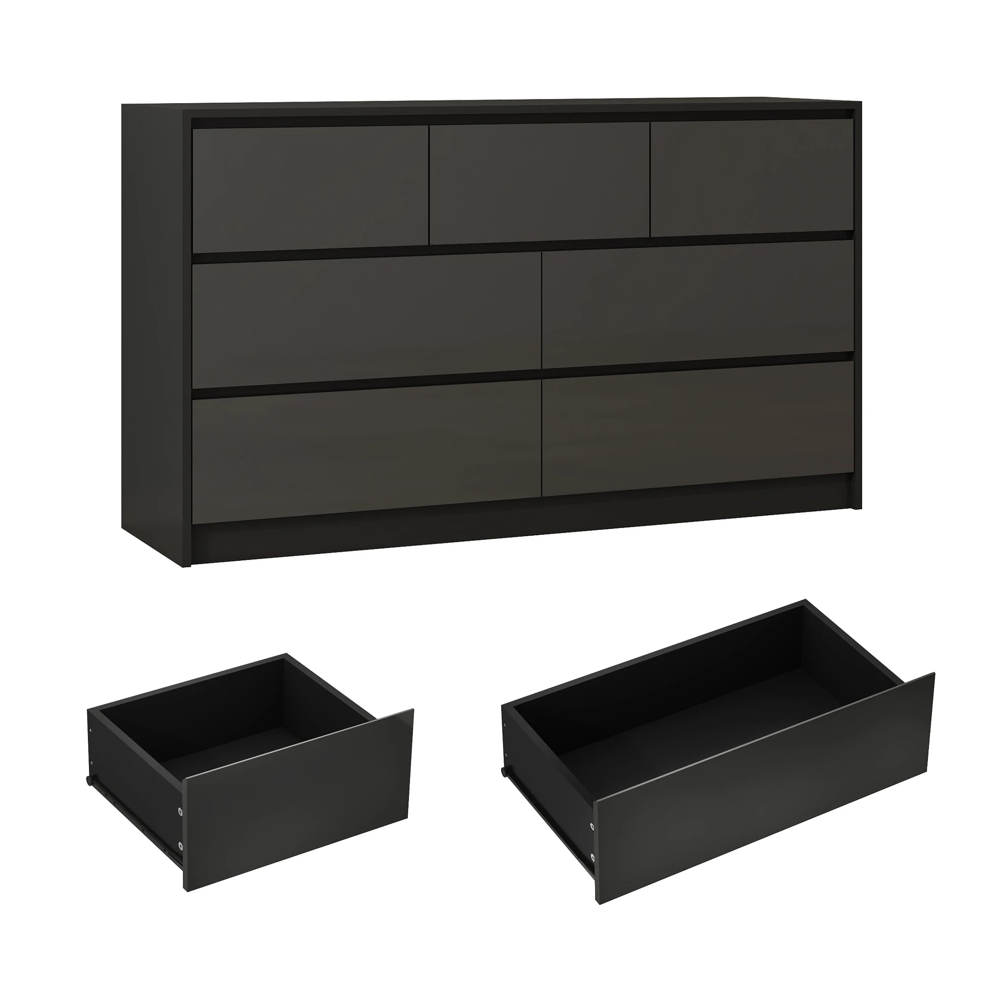 55" 7-Drawer Dresser for Bedroom, High Gloss Drawers