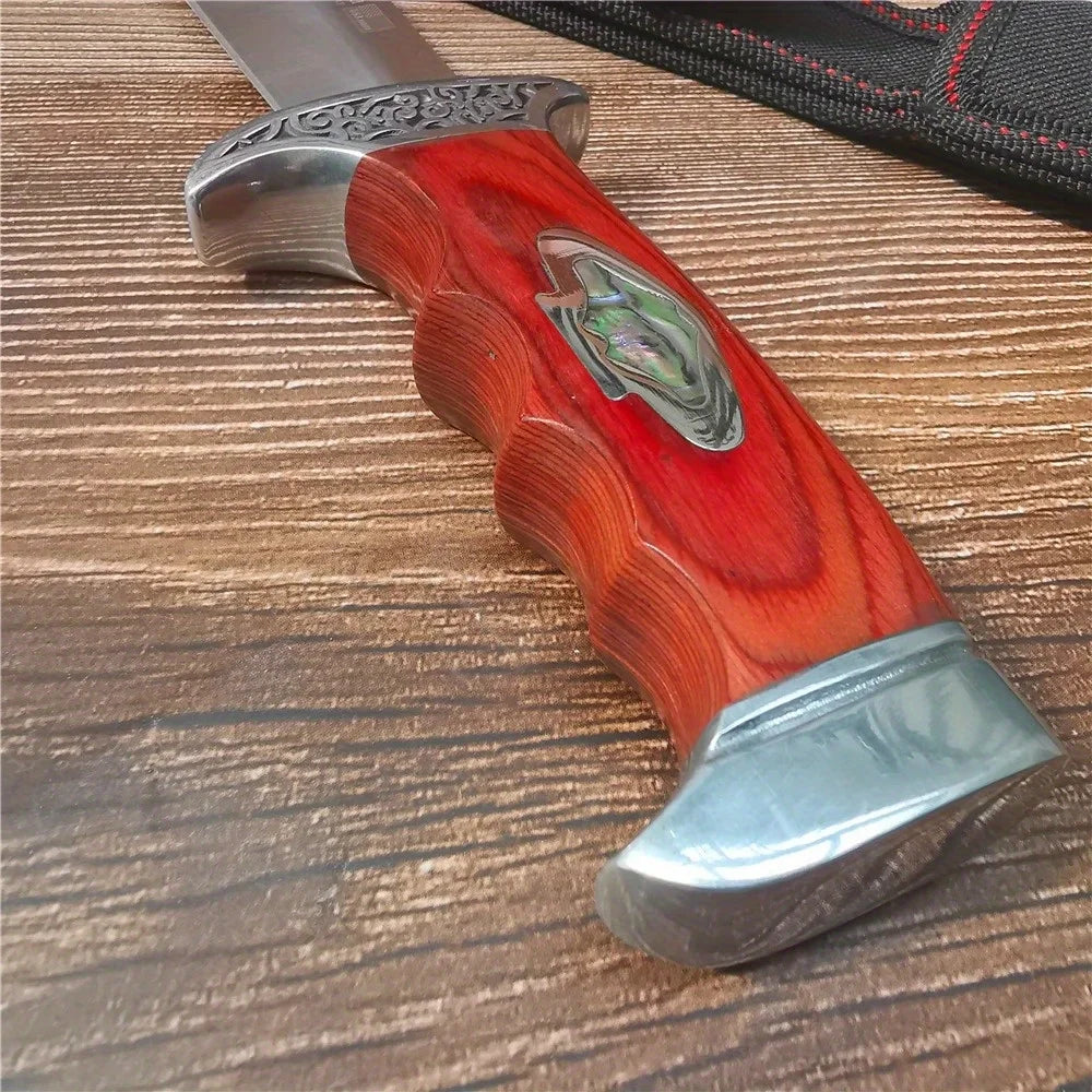 10.4" Fixed Blade Knife Wood Handle, Sheath