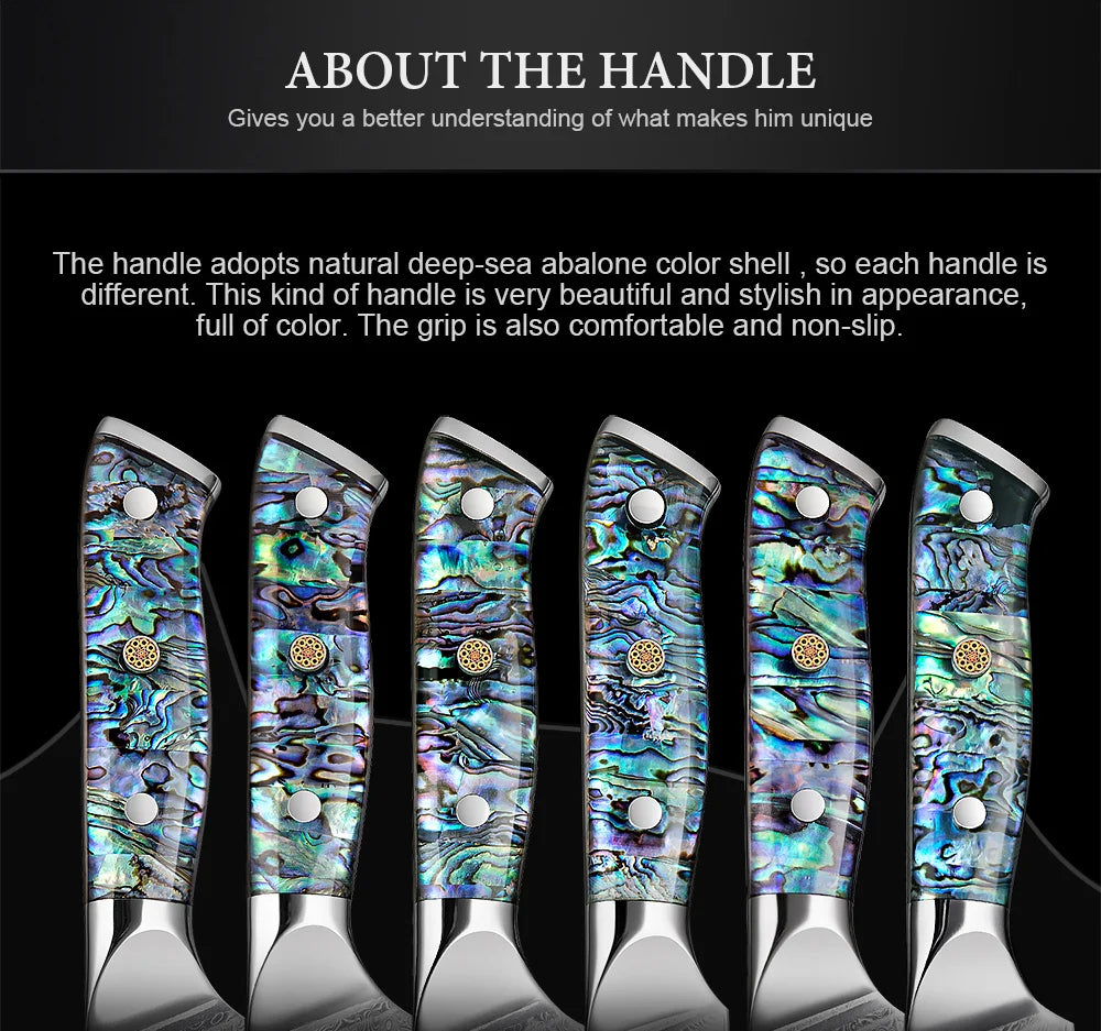 1-9 Pc. Damascus Steel Kitchen Knives Set Abalone Handle