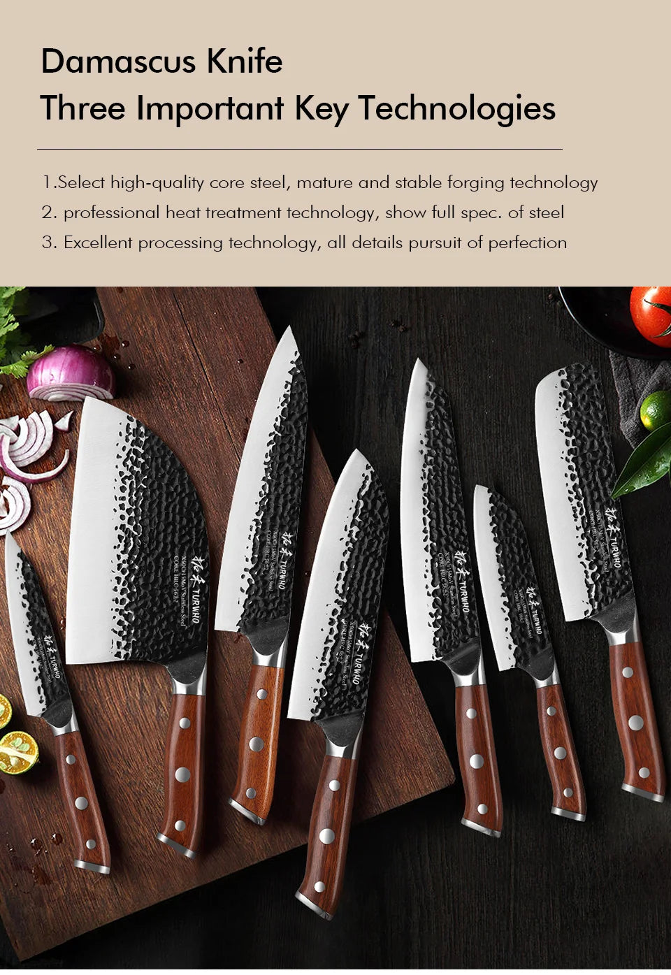 Japanese Hand Forged Stainless Steel Kitchen Knives