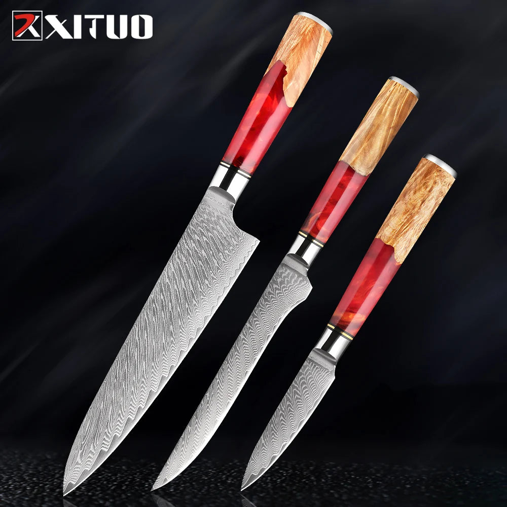 1-9Piece Damascus Steel Kitchen Knives Set